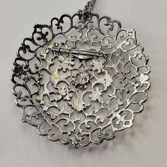 Vintage Antique Silver Statement Pendant Filigree Round Pendany - Picture 4 of 12